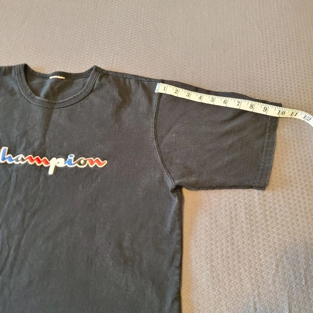 Champion Black Multi Color Embroidered Logo Men's Large T Shirt No Tags - Picture 5 of 7